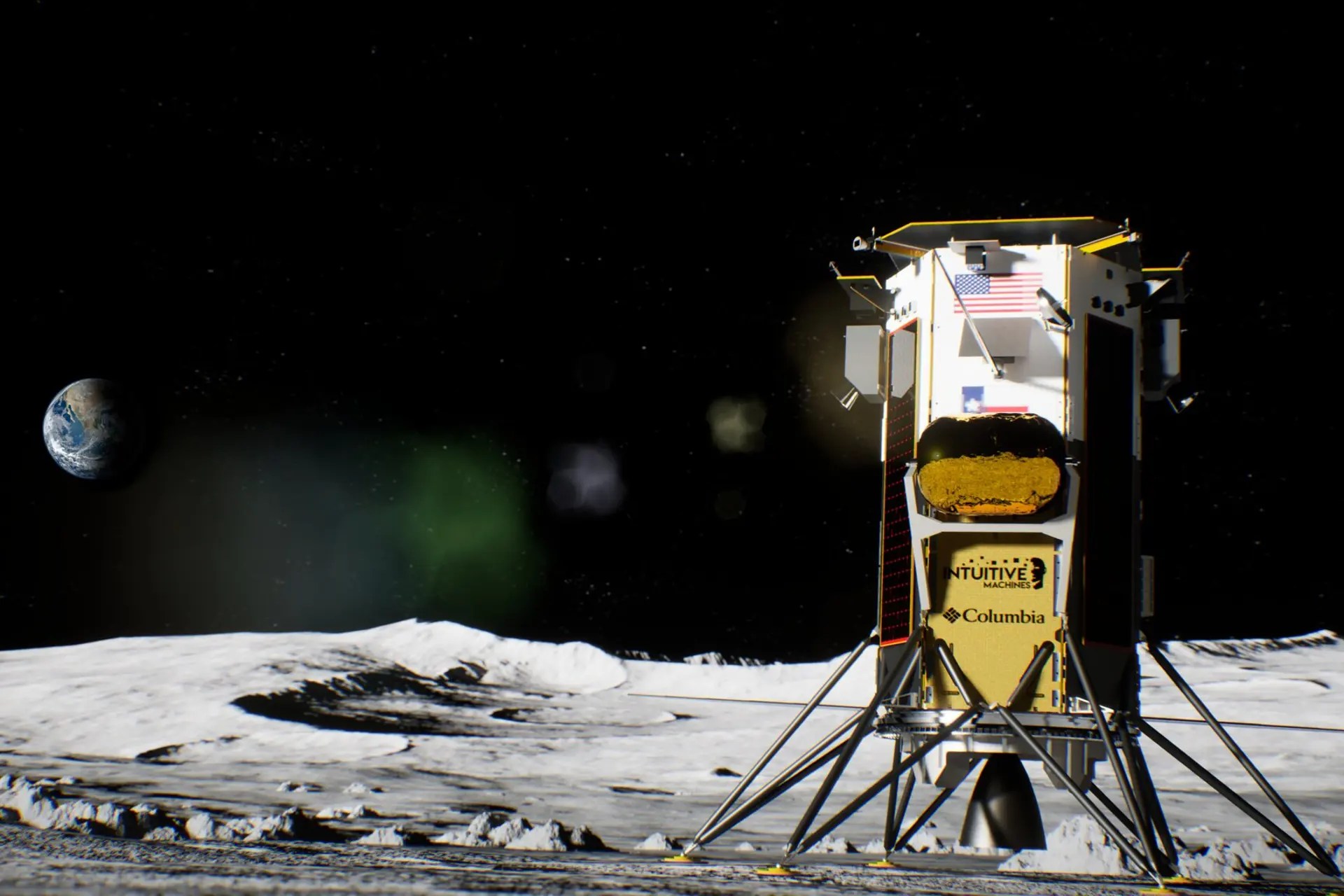 An artist’s rendition of Odie on the moon. CREDIT: Intuitive Machines