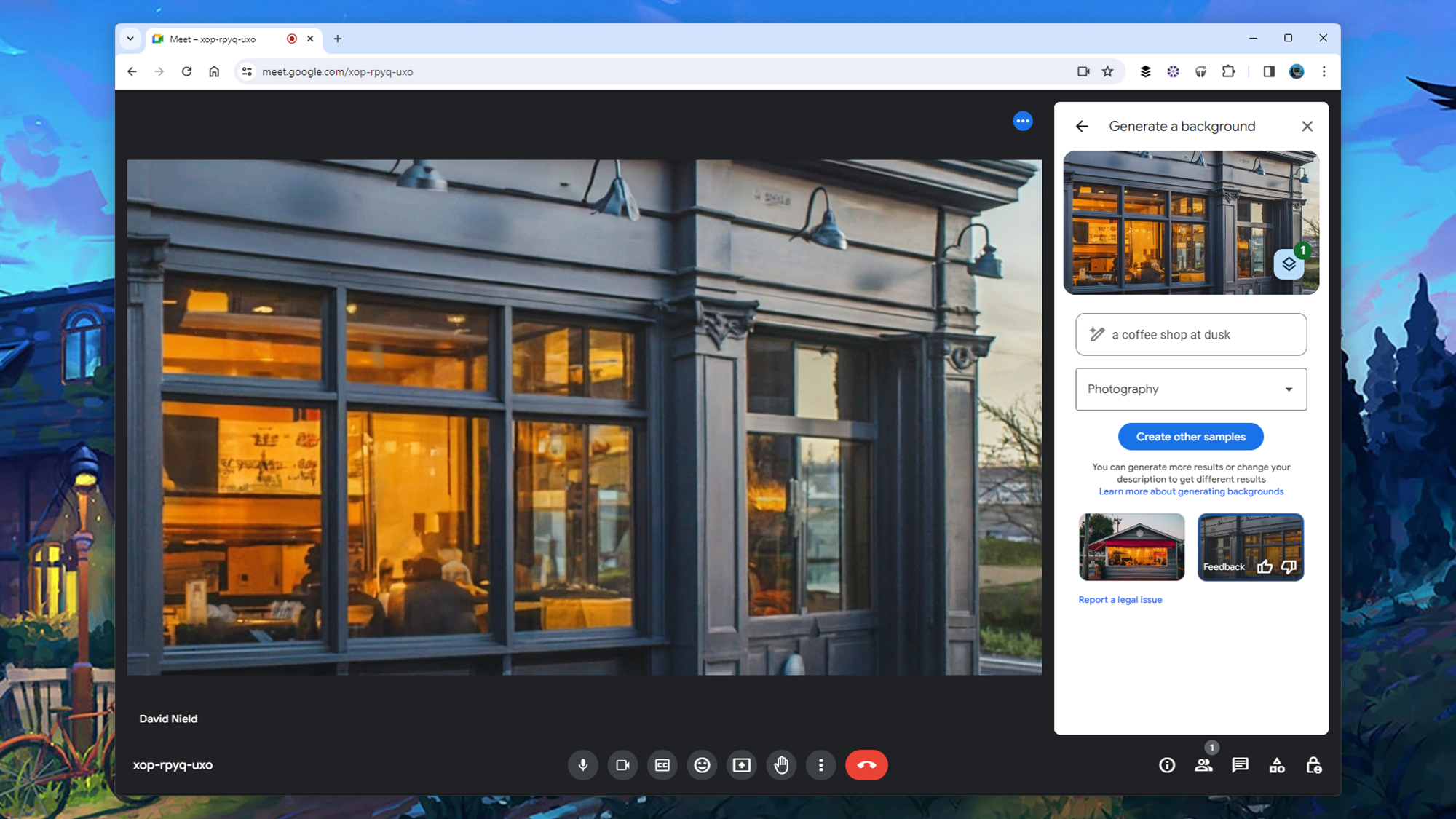 screenshot of google meet screen, showing an AI command of 