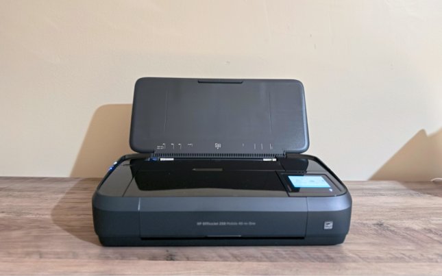 HP OfficeJet 250 on top of a table.