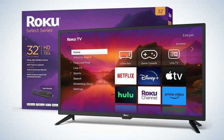  A Roku 32-inch select series TV on a plain background.