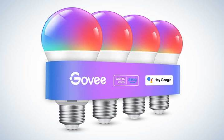  Four Govee LED smart light bulbs on a plain background