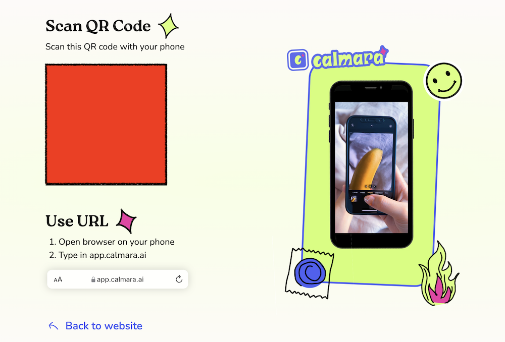 Calmara QR code page screenshot