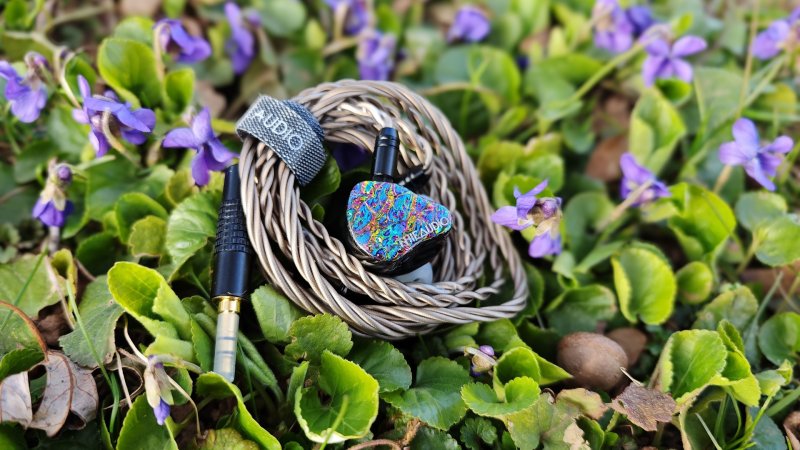  Thieaudio Monarch earbuds by some flowers.