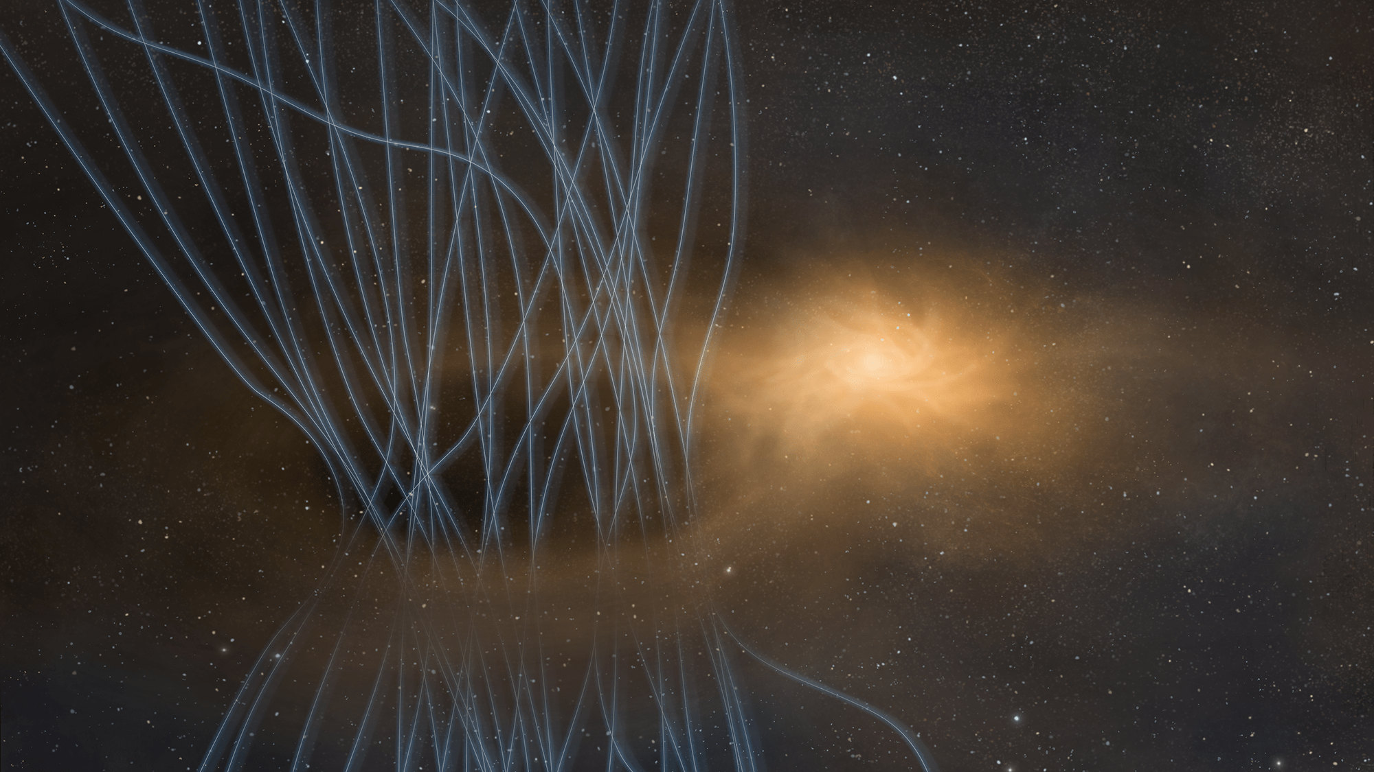 an illustration of a shiny baby star surrounded by lines indicating magnetic fields