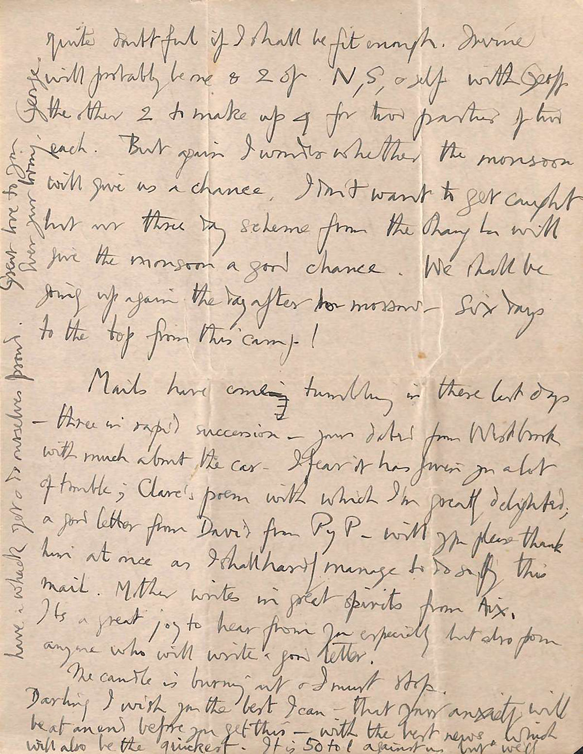 a letter wrtitten by george mallory to his wife from mount everest on may 27 1924