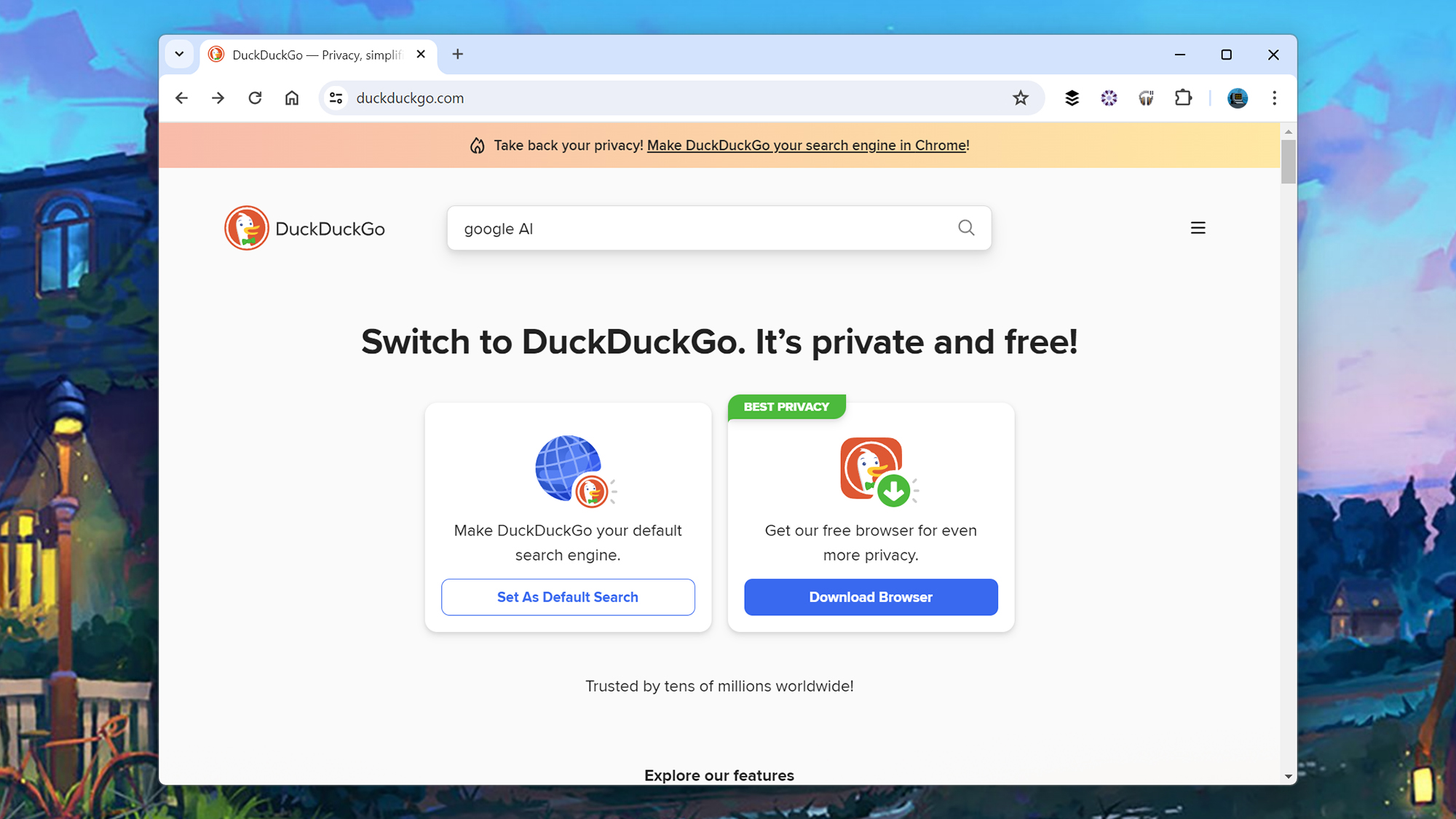 screenshot of duckduckgo