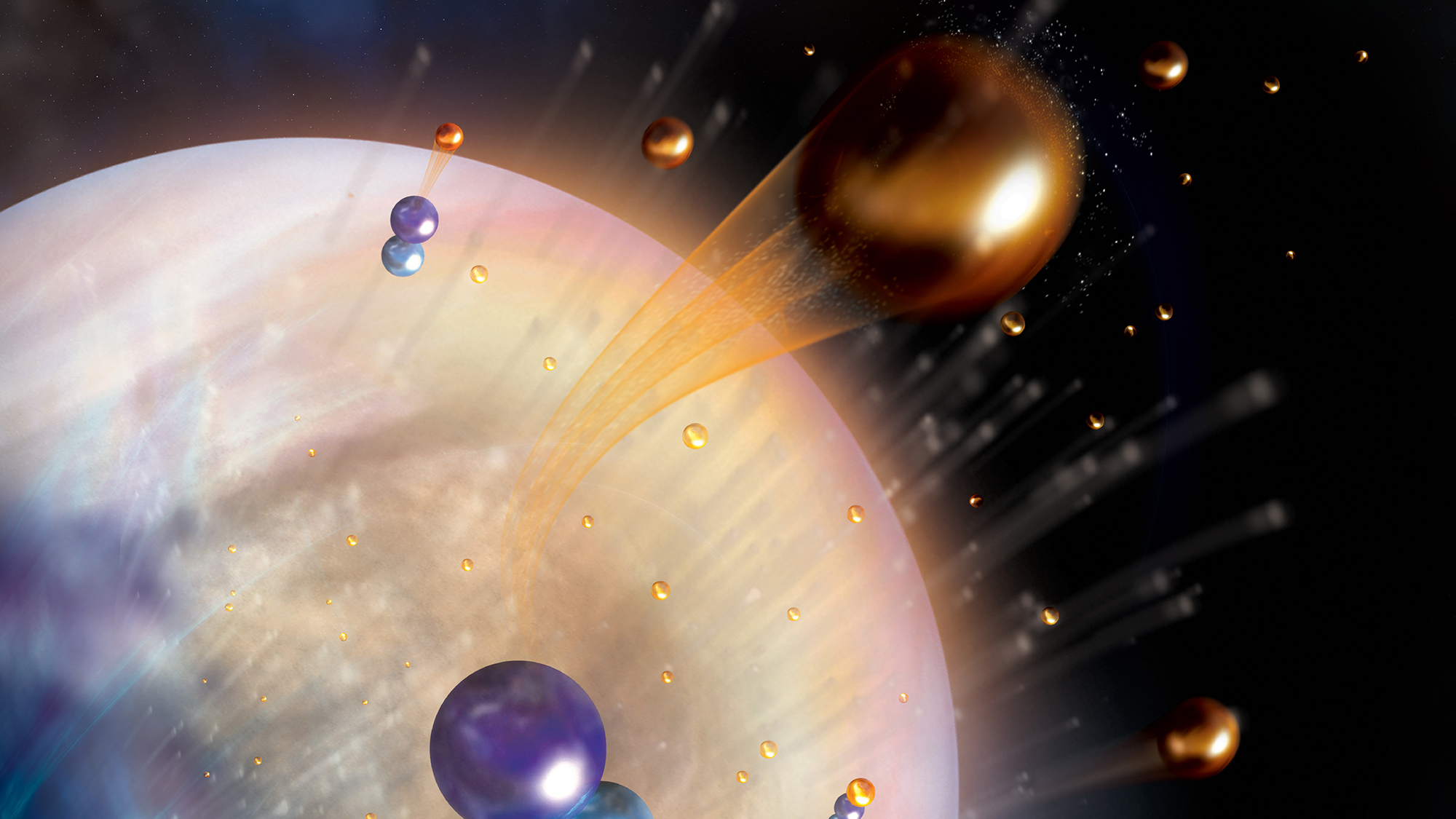 The planet Venus is dry thanks to water loss to space as atomic hydrogen. In the dominant loss process, an HCO+ ion recombines with an electron, producing speedy hydrogen atoms (orange) that use CO molecules (blue) as a launchpad to escape.