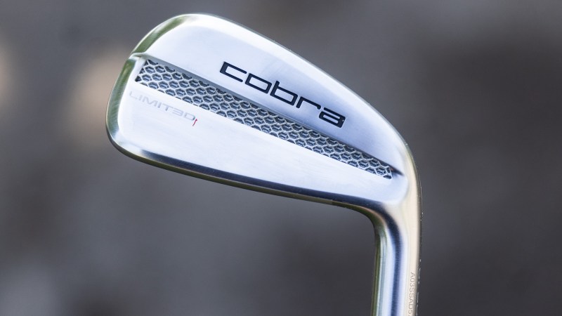 Cobra 3d printed golf club against a blurry gray background