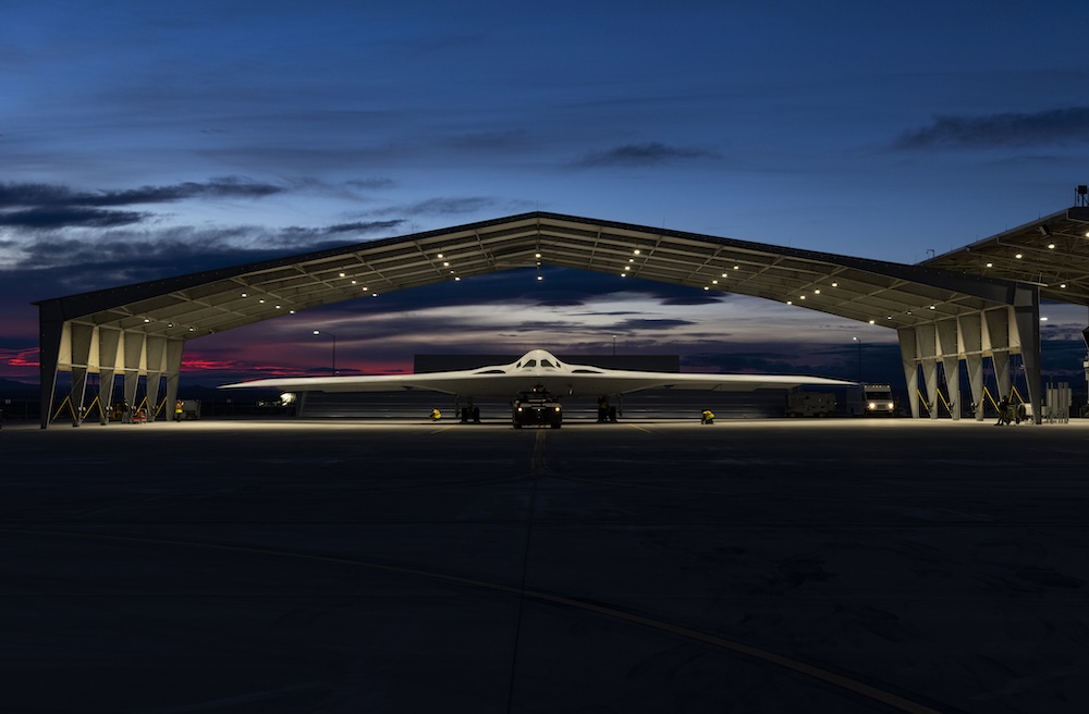 B-21 Raider stealth bomber in hangar