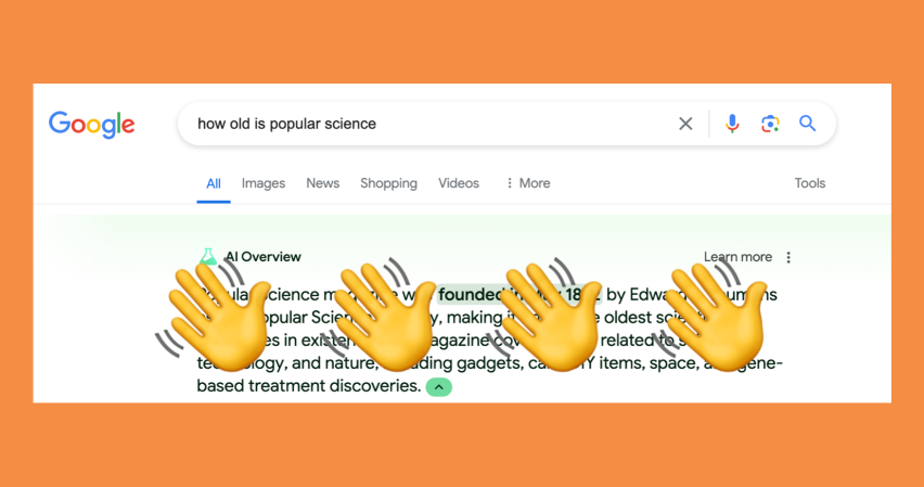 screenshot of an AI google search result with a goodbye hand above