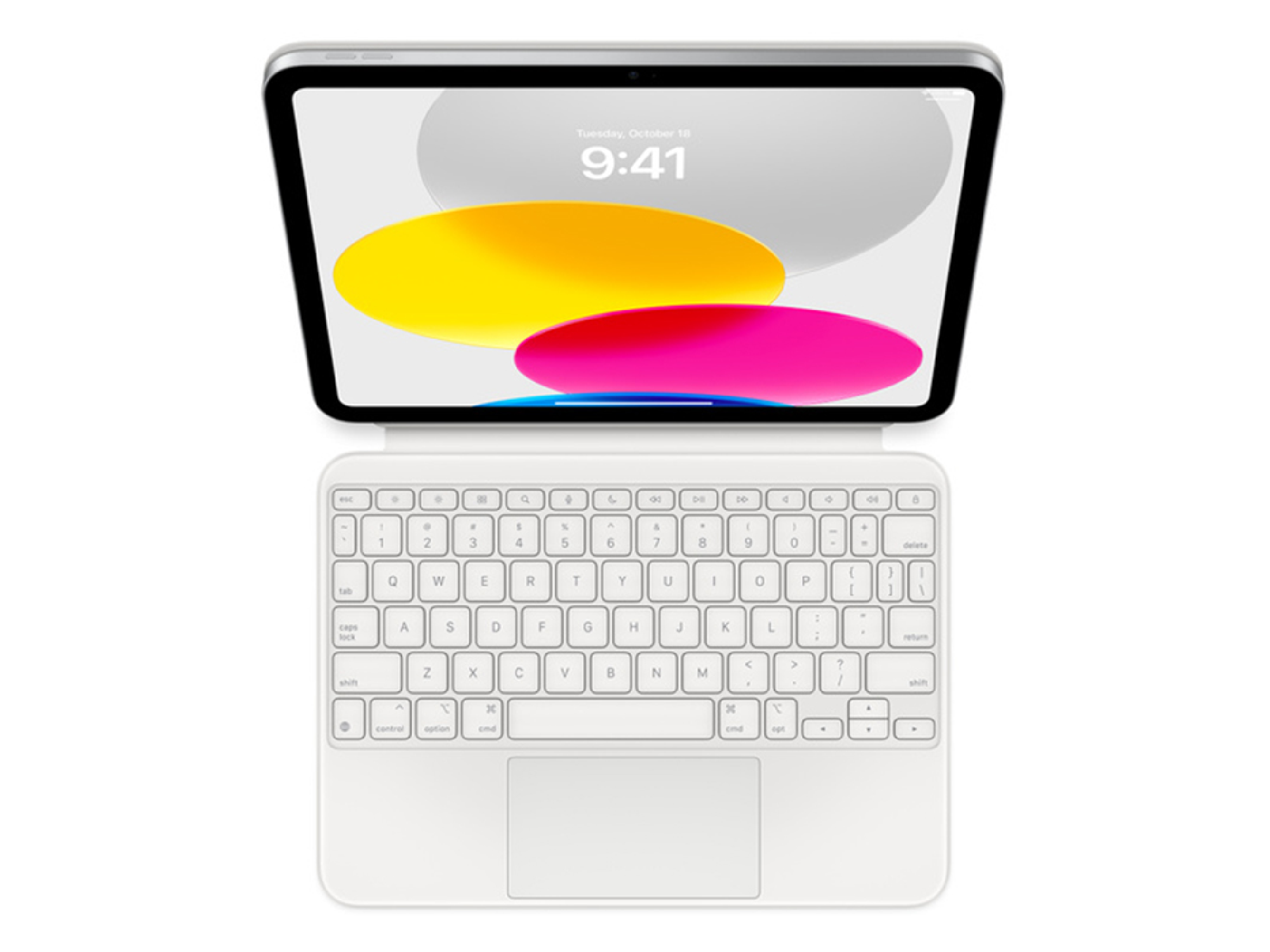 An Apple Magic Keyboard Folio on a blank background.