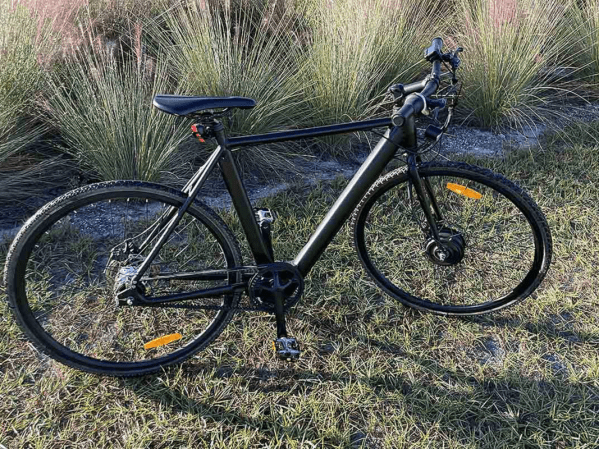 A Amalfi Coastal Electric Bicycle sitting in grass.