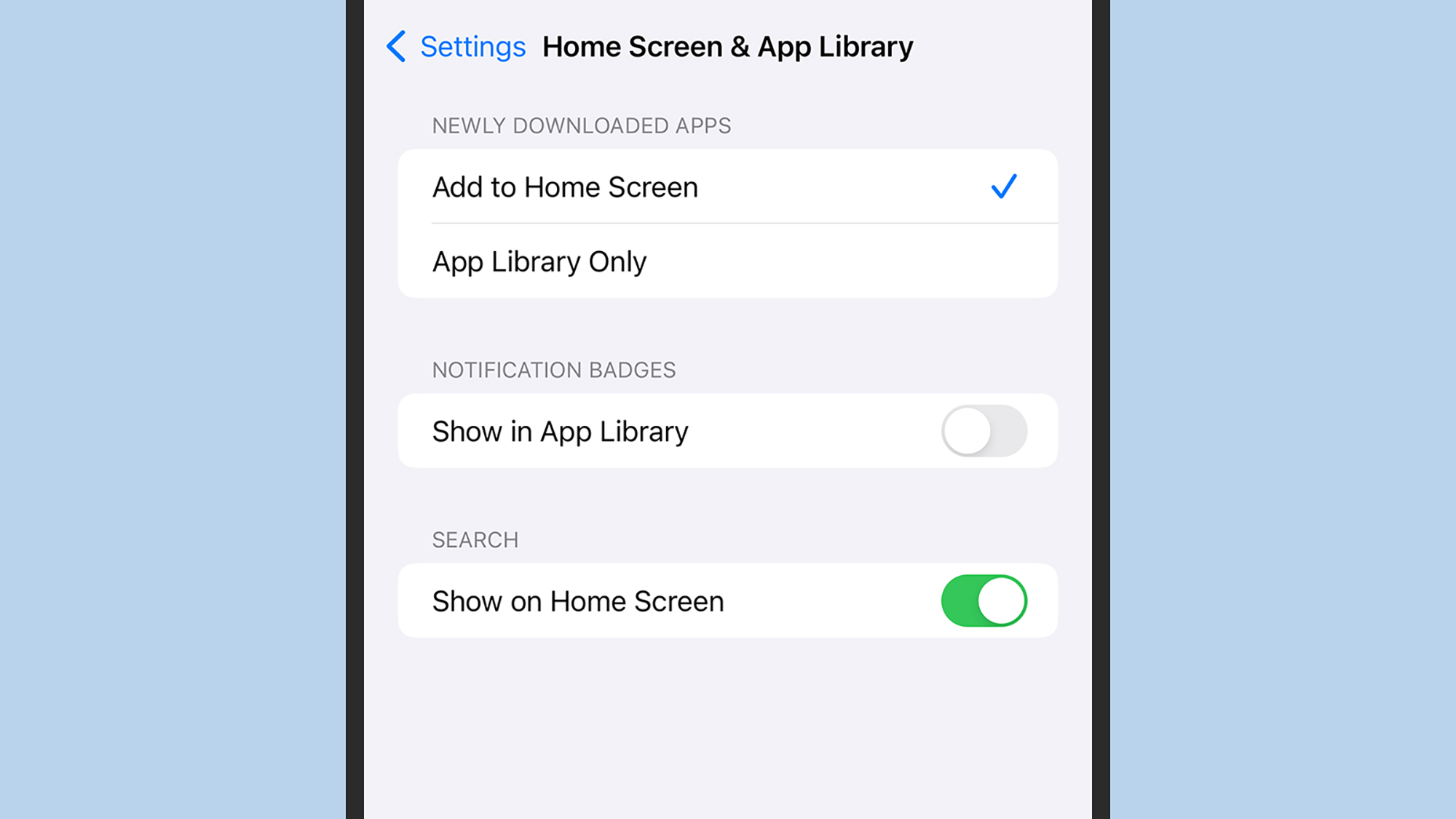 screenshot of home screen and app library settings page on iphone