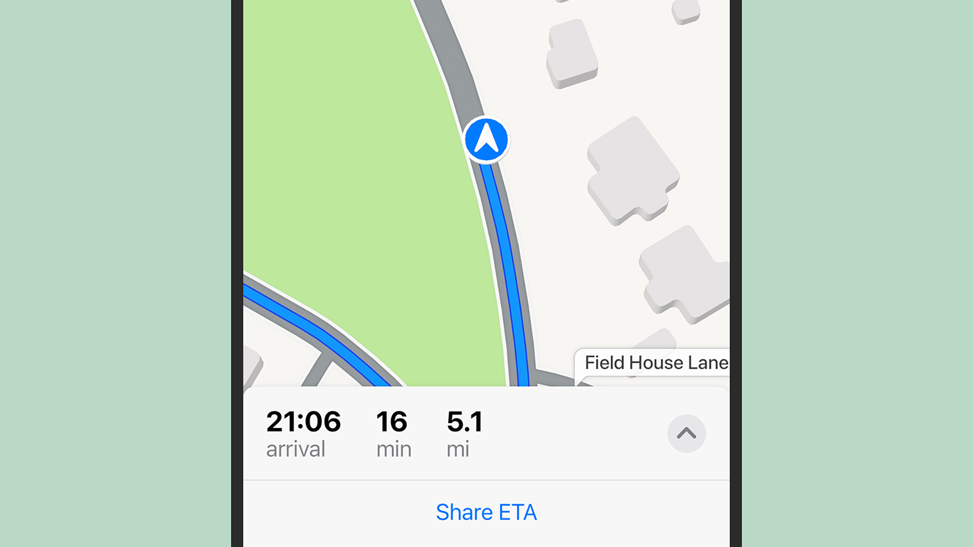 screenshot of apple maps route