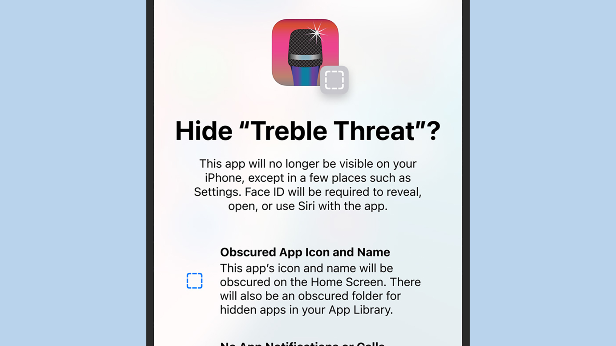 screenshot of hiding app on iphone