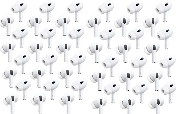 Airpods Pro 2nd Generation tiled on a white background.