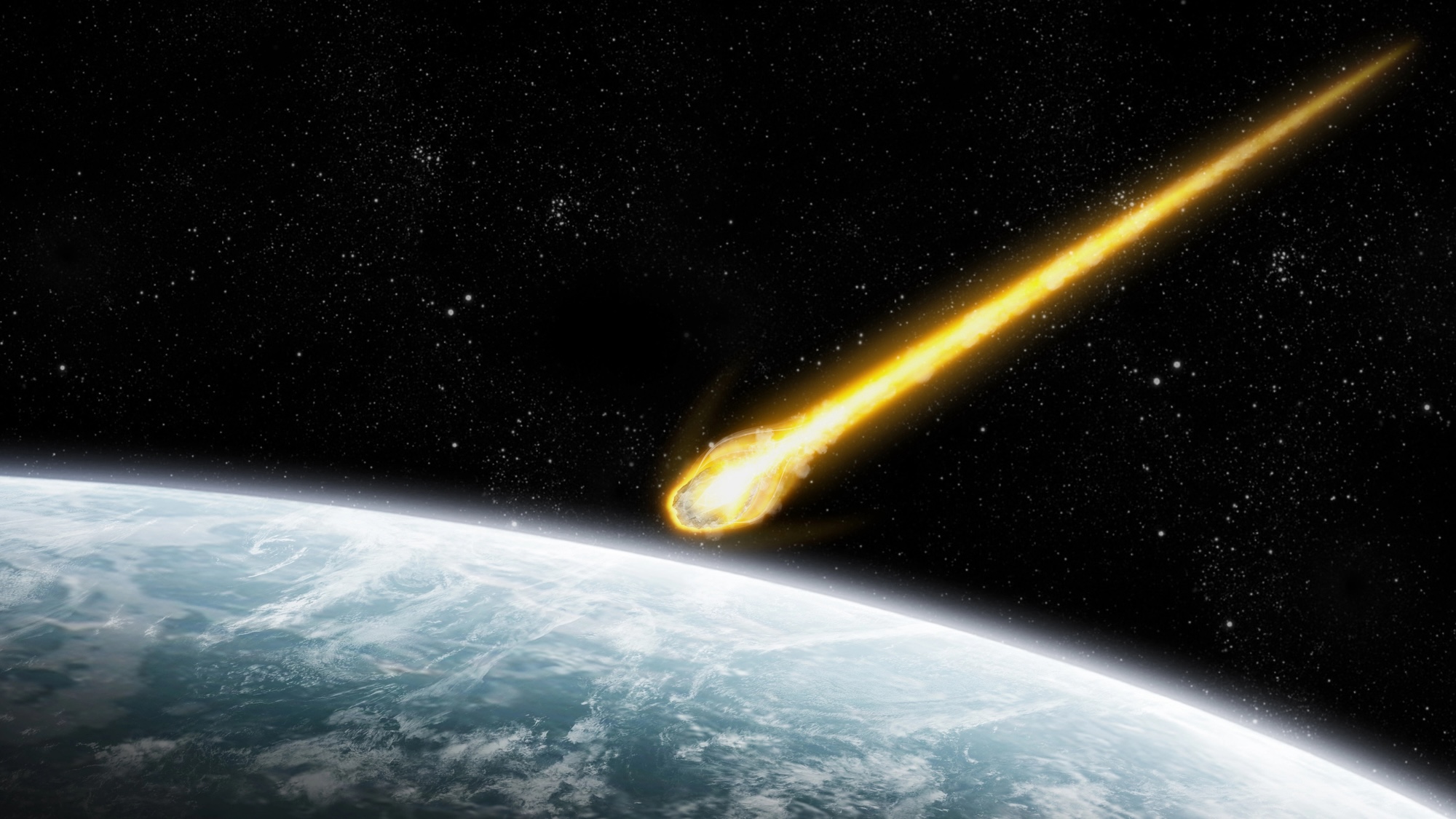 Concept art of asteroid entering planet's atmosphere