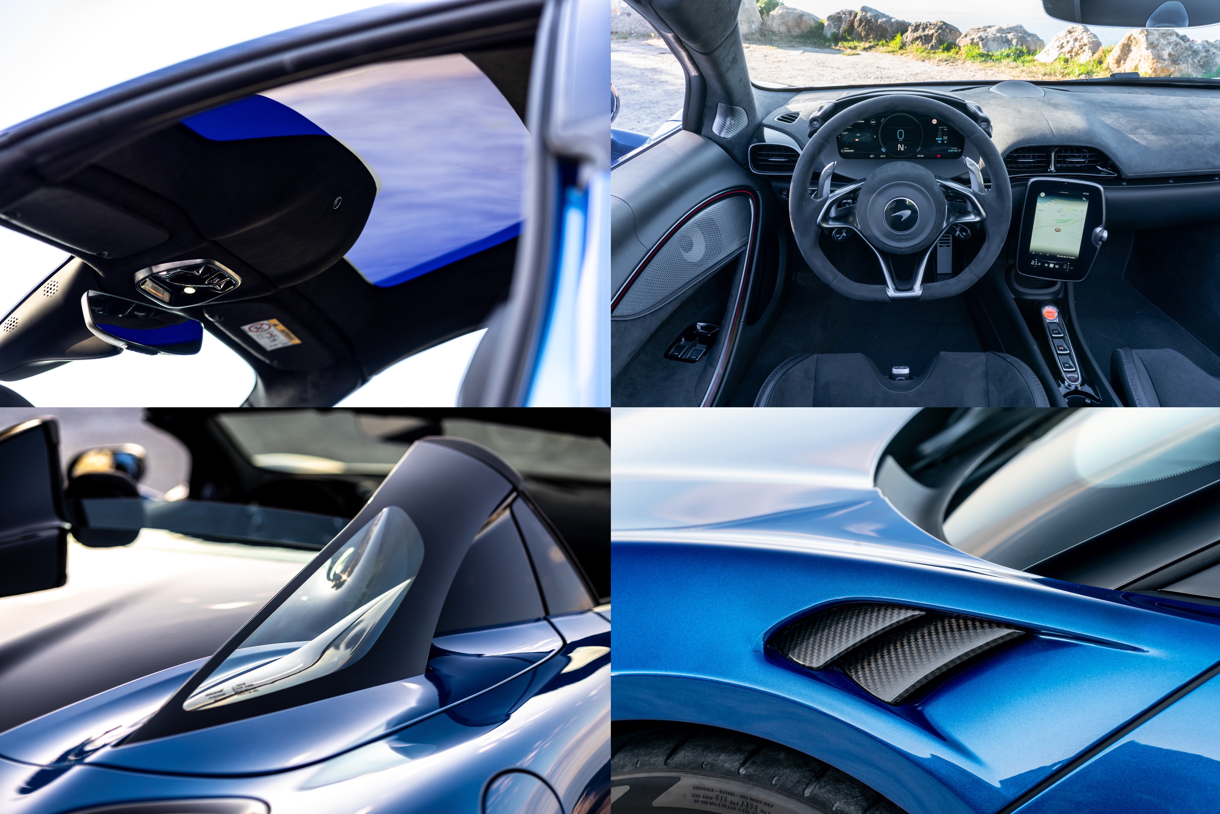 details of blue sports car