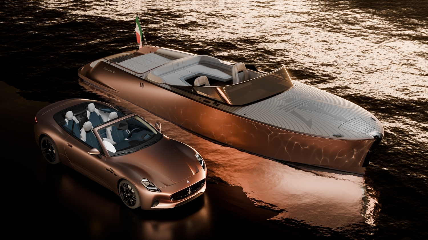 a convertable and boat