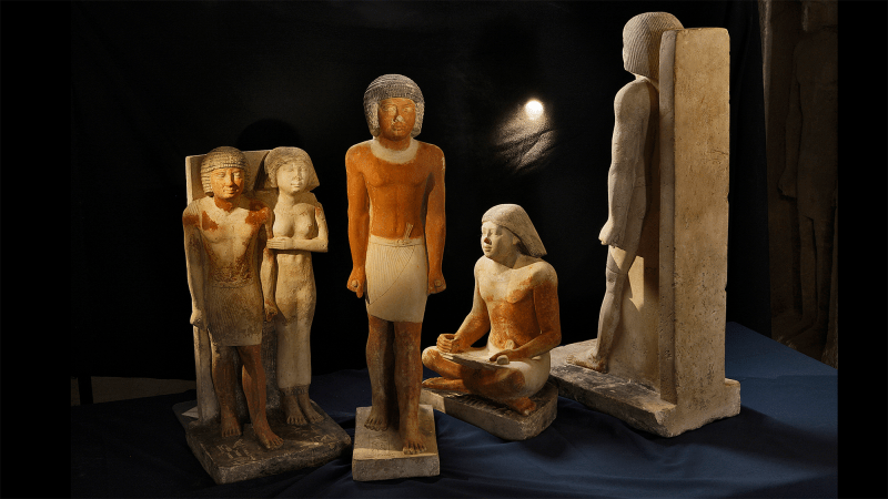 five statues depicting the high dignitary Nefer and his wife (Abusir, Egypt).