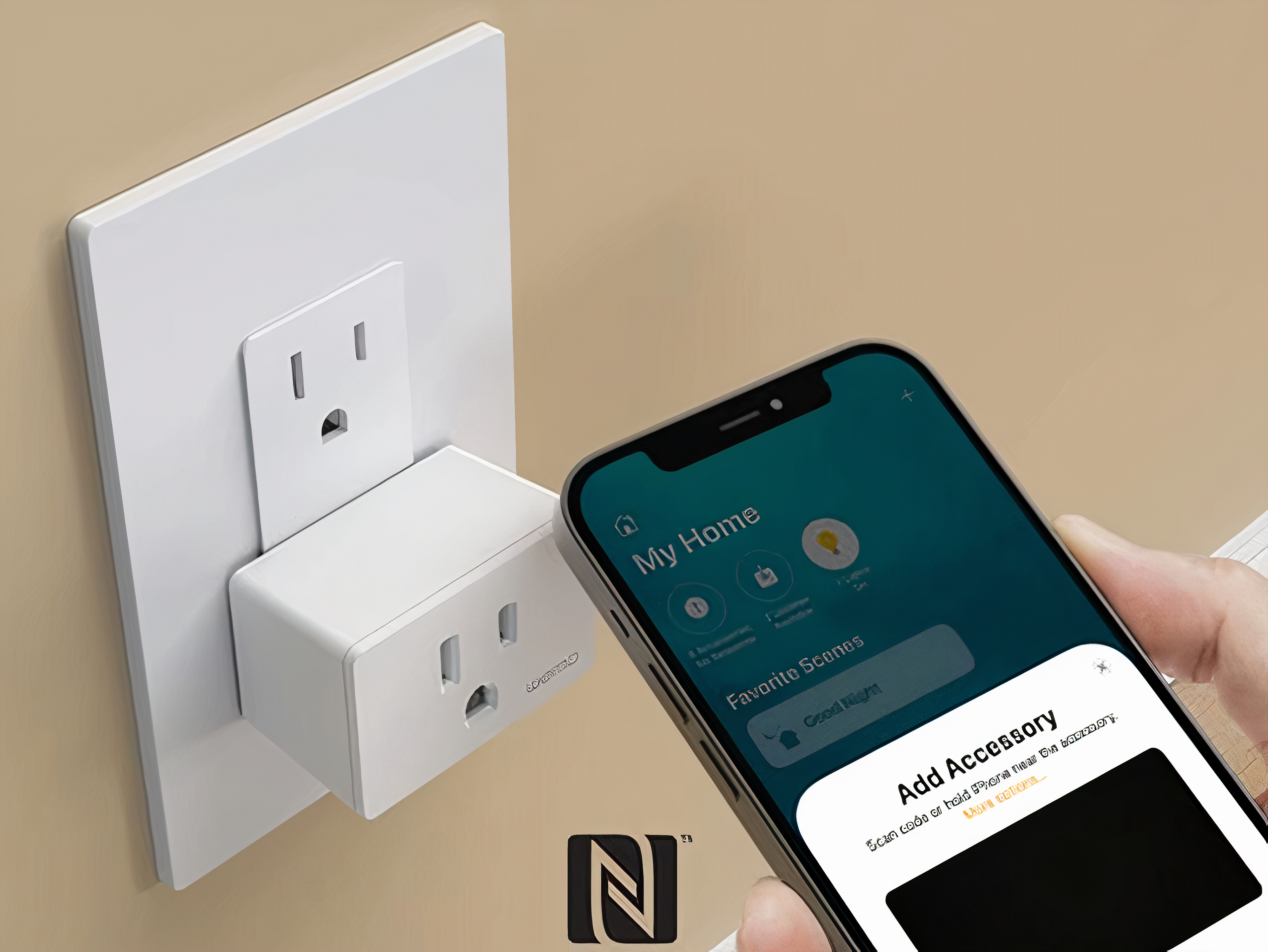 A phone controlling a device from a smart outlet.