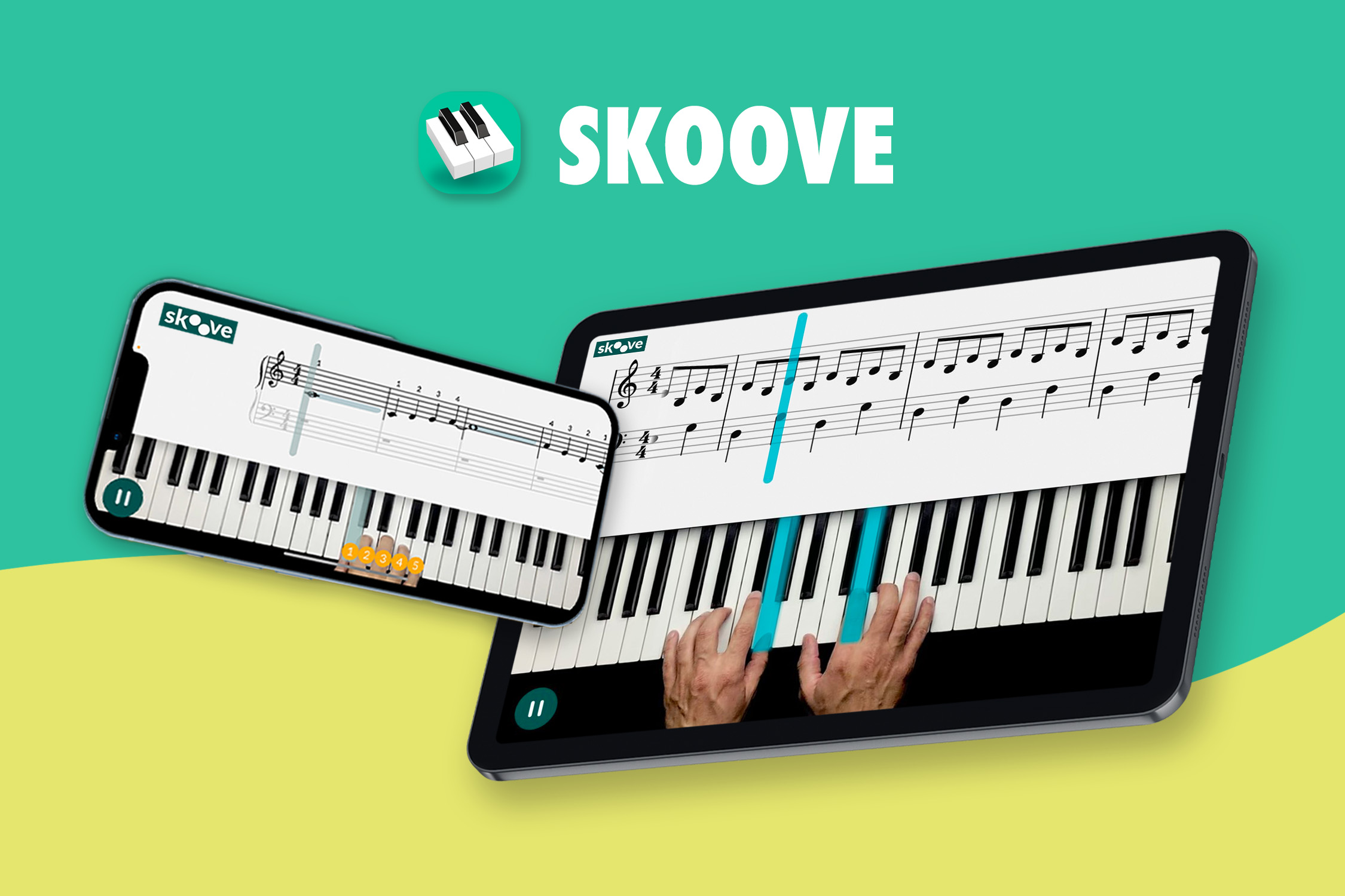 A tablet with Skoove pulled up on it.