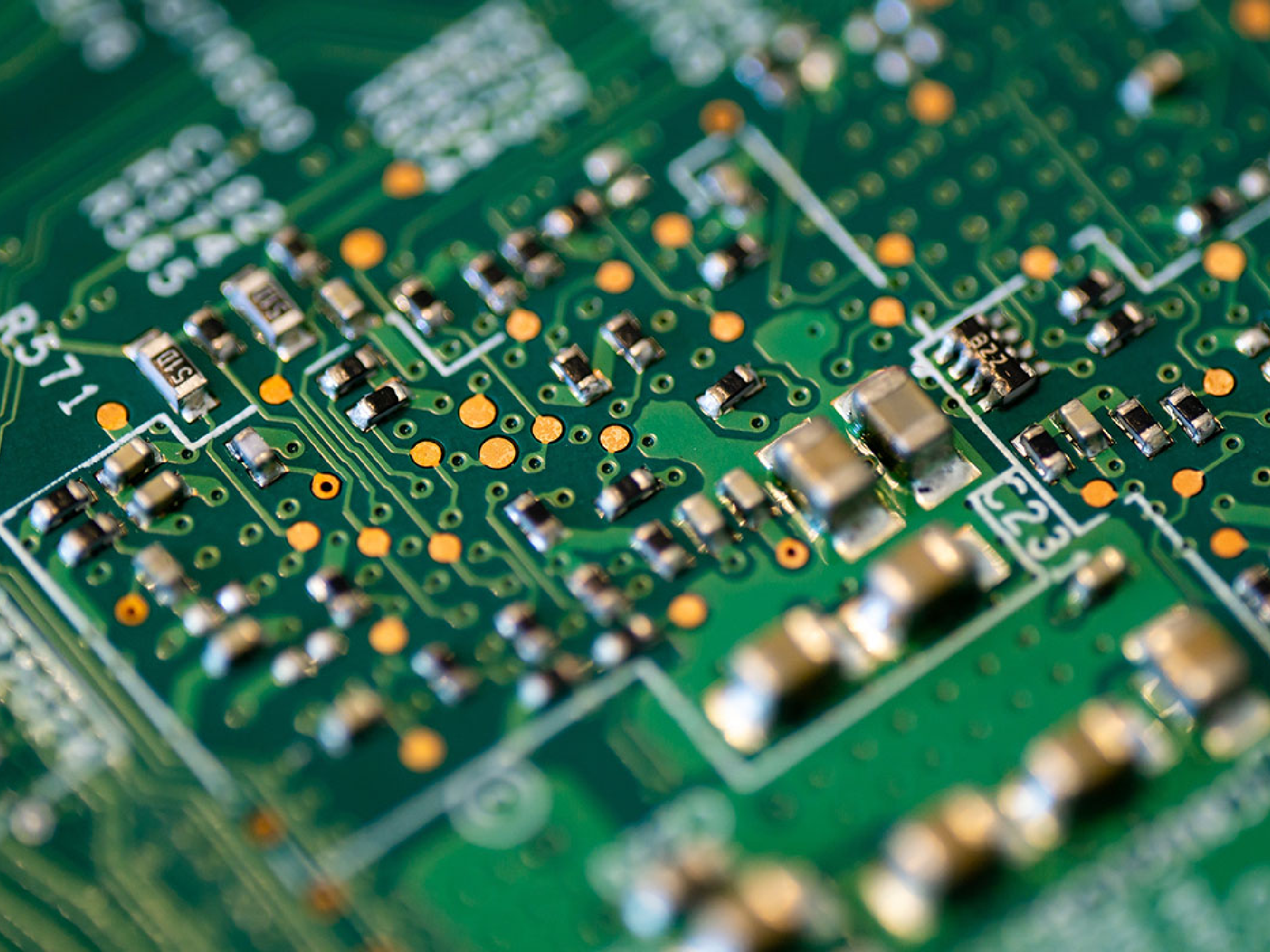 A close-up shot of a circuit board