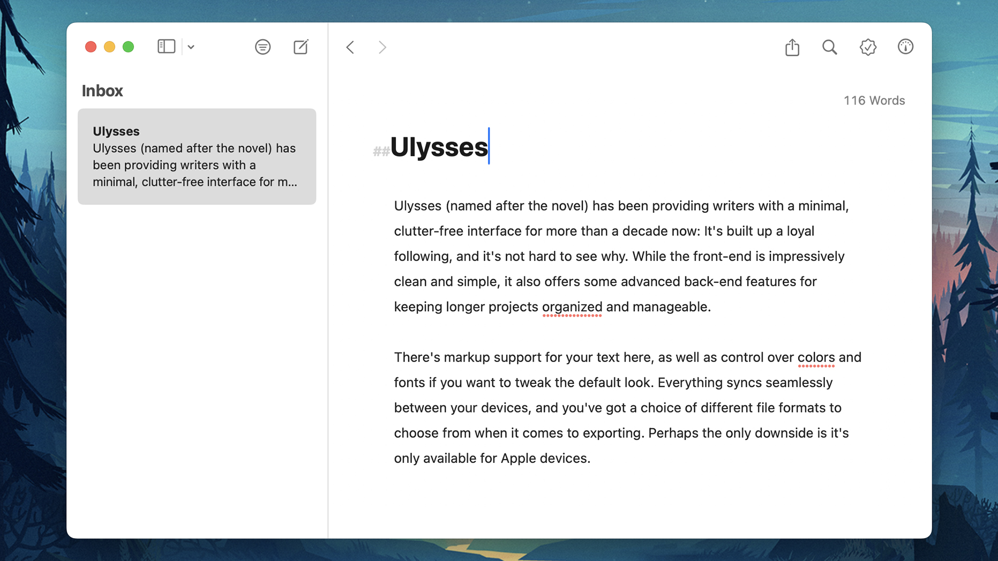 screenshot of Ulysses app