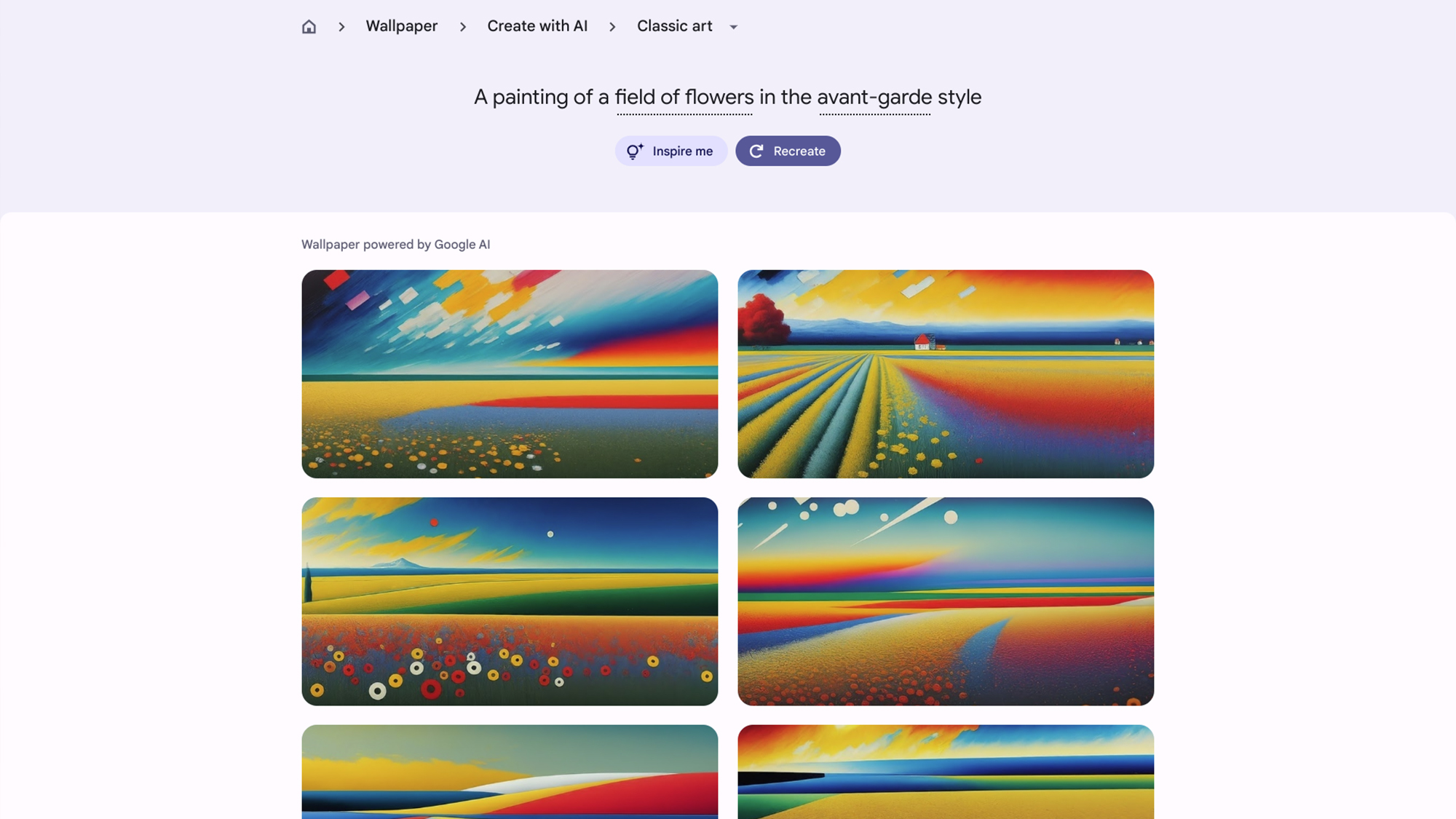 screenshot of google AI wallpaper images