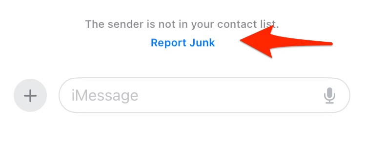 iphone screenshot of 'report junk' button