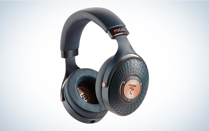     Blauwe Focal Celestee audiofiele over-ear hoofdtelefoon op grijs verloop