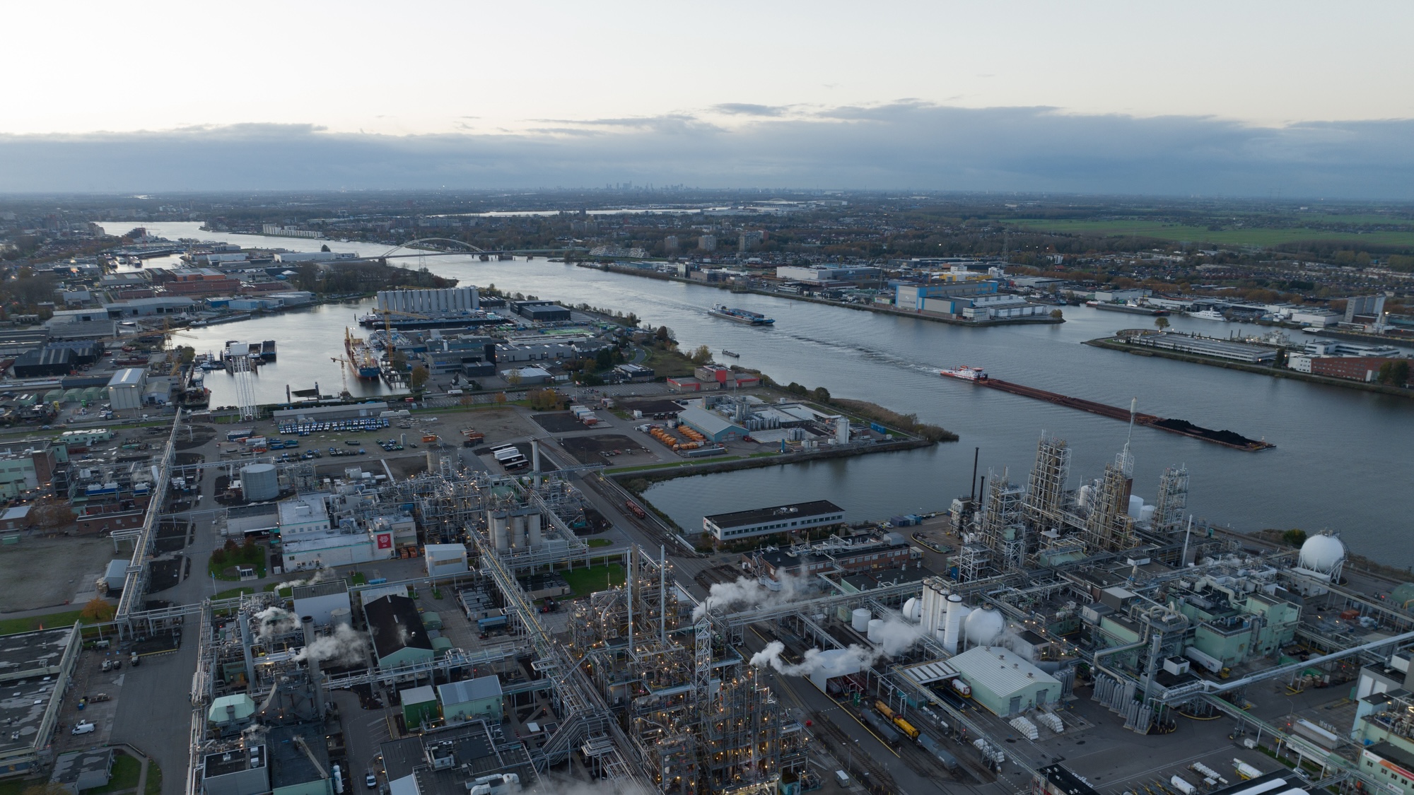 aerial drone view of an industrial installation that produces per- and polyfluoroalkyl substances, PFAS