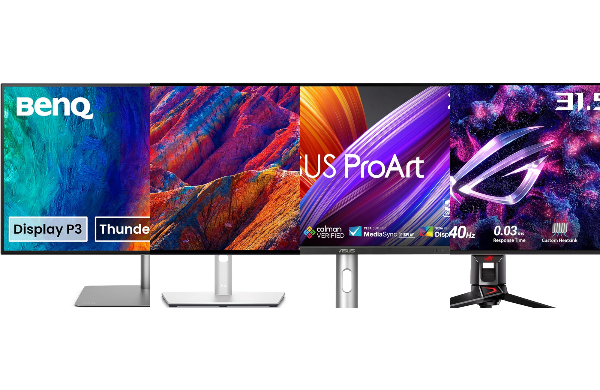 The best monitors for dual-screen setups in 2024 on a plain white background.