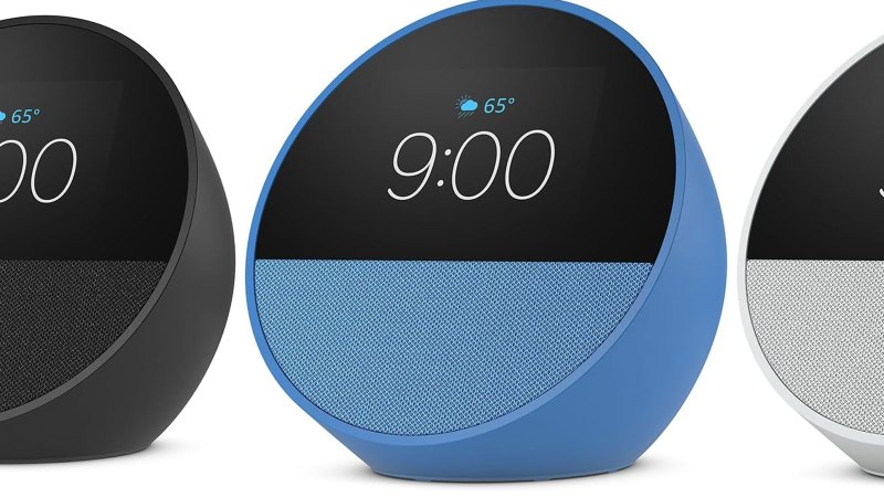 amazon Echo Spot in all three colors on a plain background for prime day