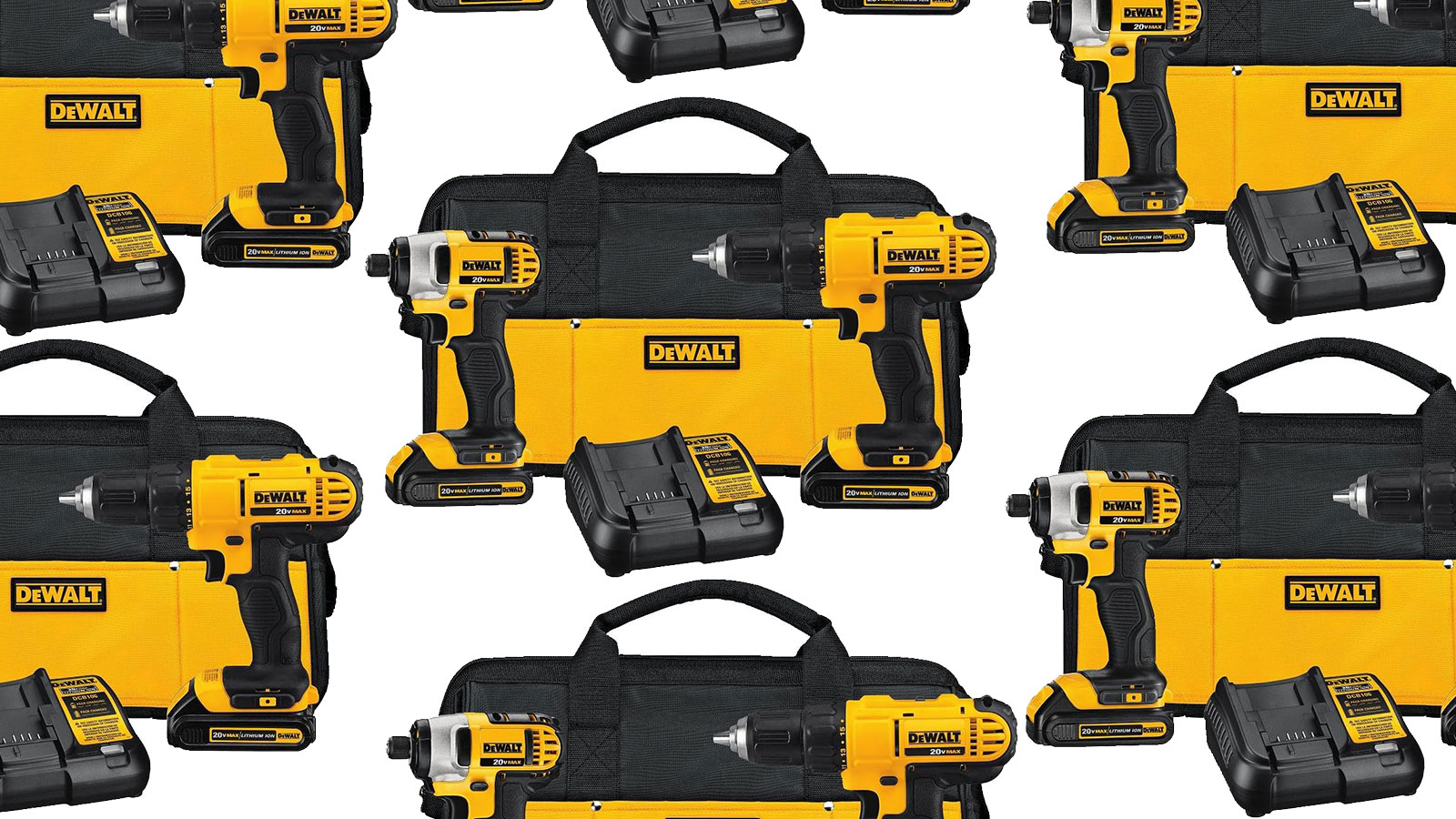 DeWalt drill driver kits on a plain background