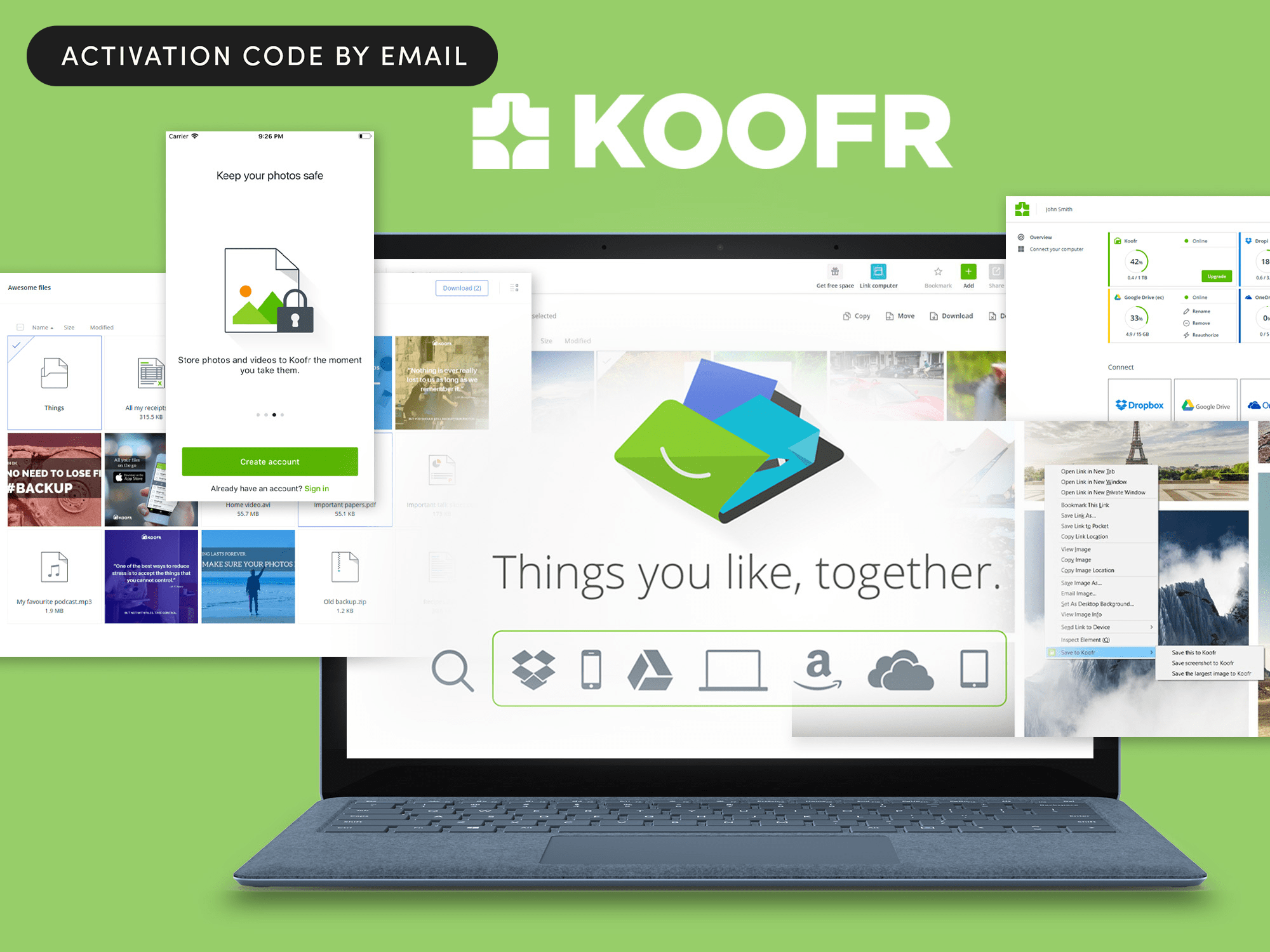 The Koofr homepage pulled up on a laptop.