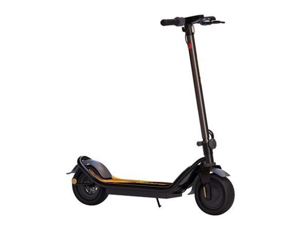 A foldable electric scooter on a plain background.