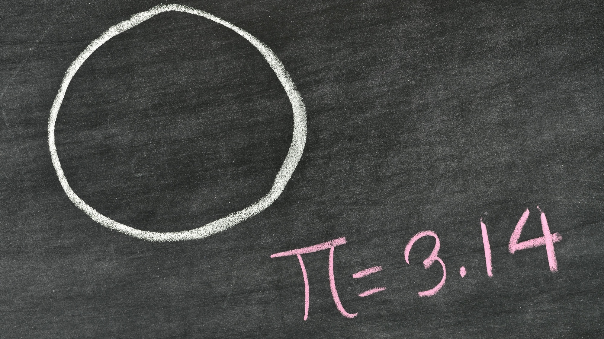 a circle and pi = 3.14 written on a chalkboard