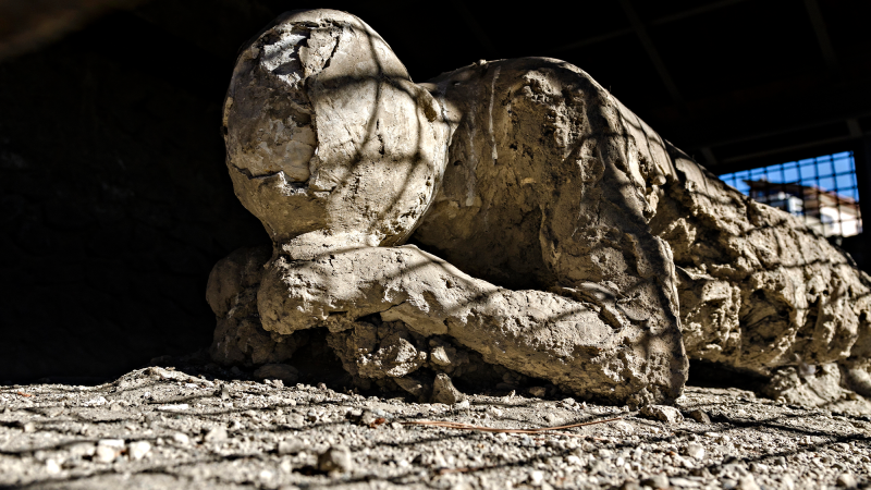 plaster cast of human remains in Pompeii