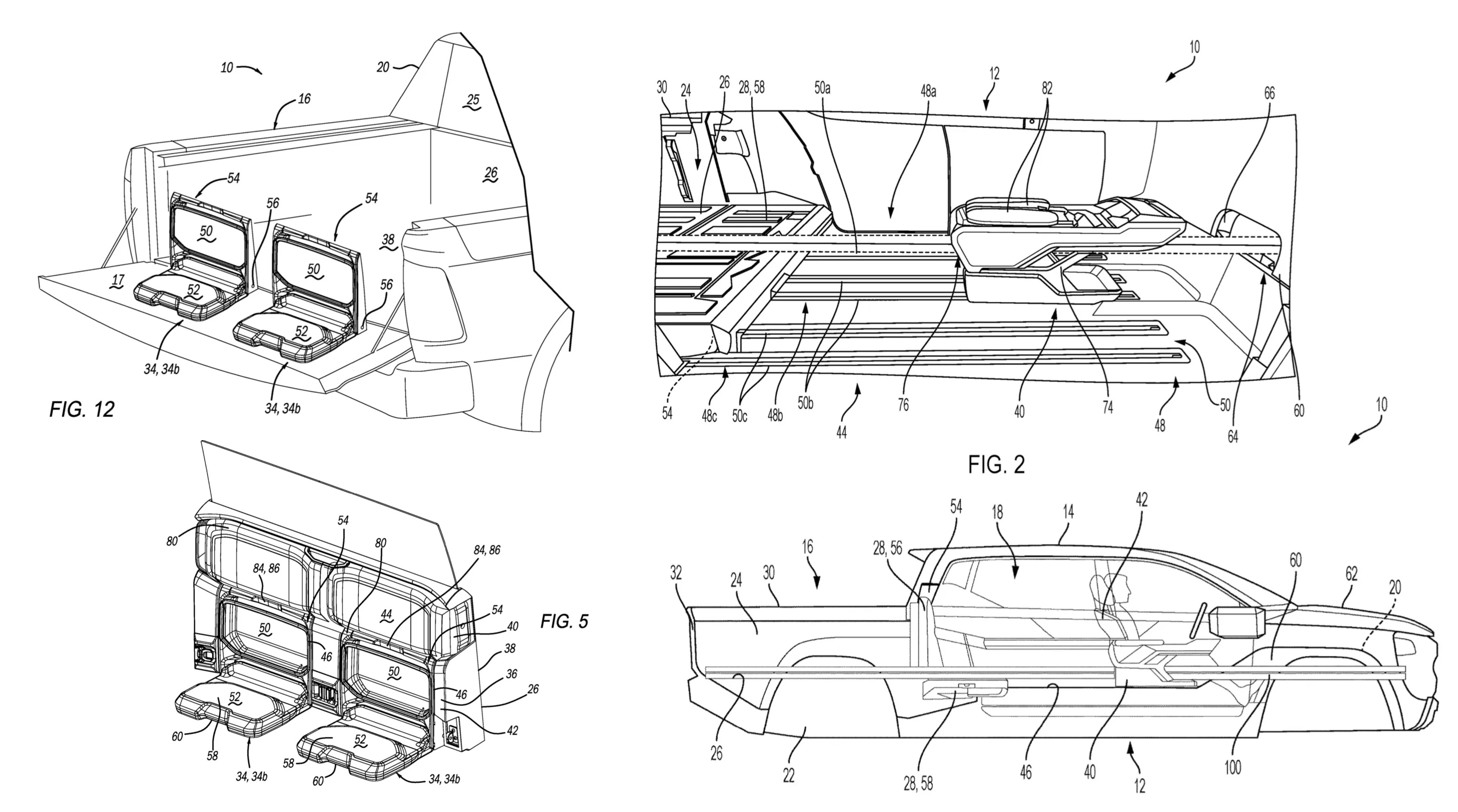 four patent drawings illustrating jump seats