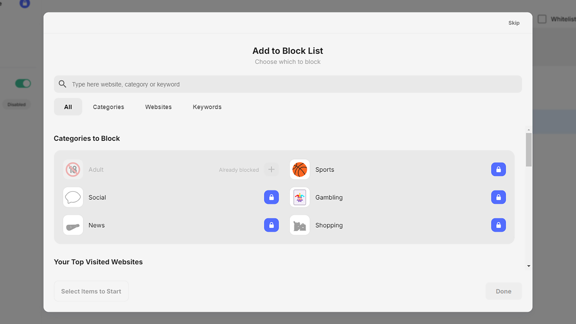 screenshot of blocksite UX