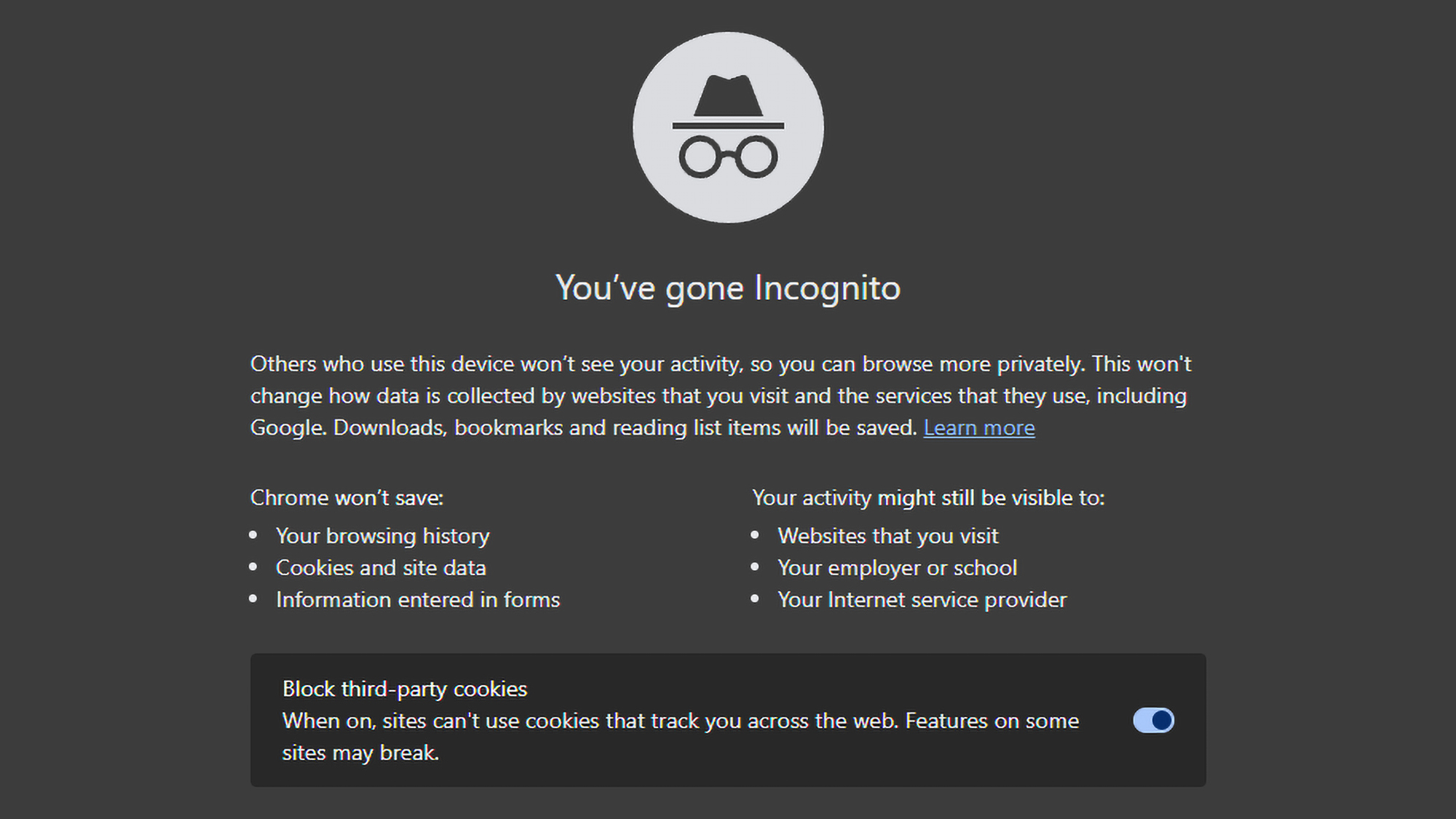 screenshot of Google's incognito mode