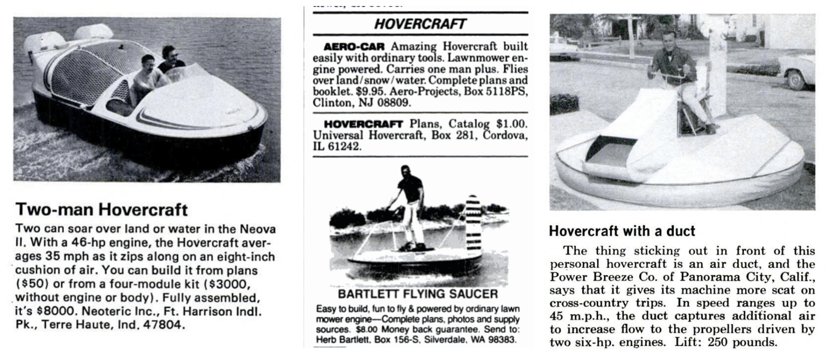 magazine screenshots of hovercraft supplies for sale