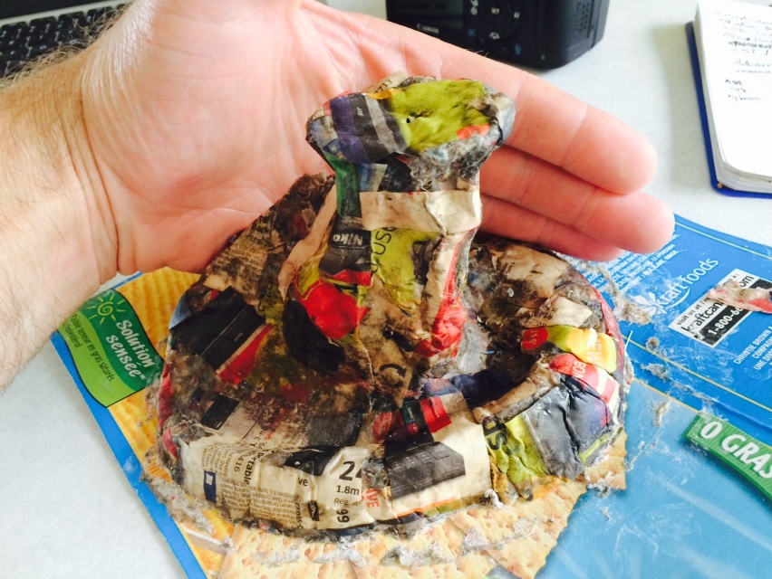 a joystick covered in paper mache