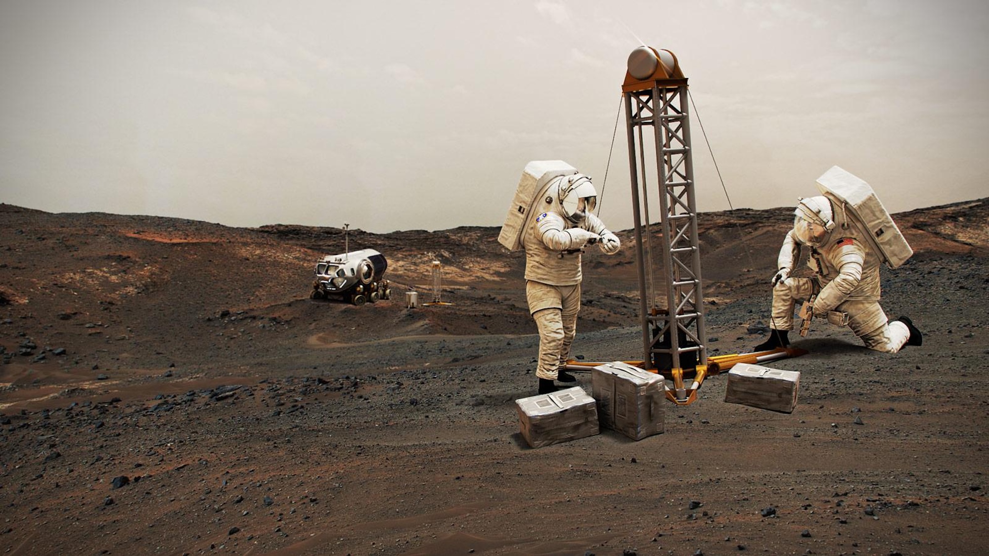 Illustration of two astronauts on Mars