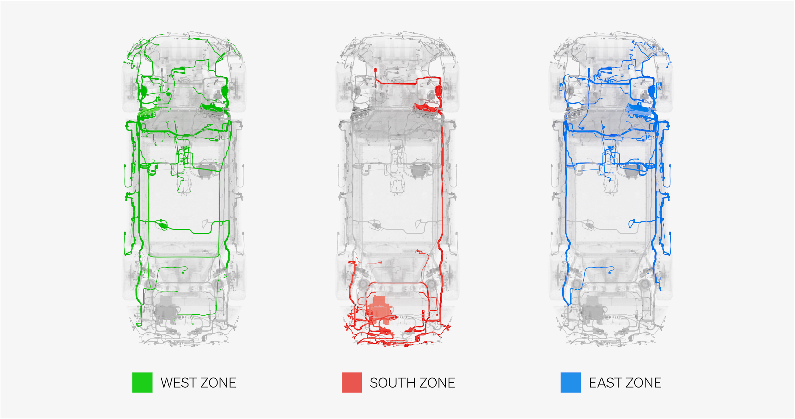 x-ray-like image of SUV with wiring locations highlighted