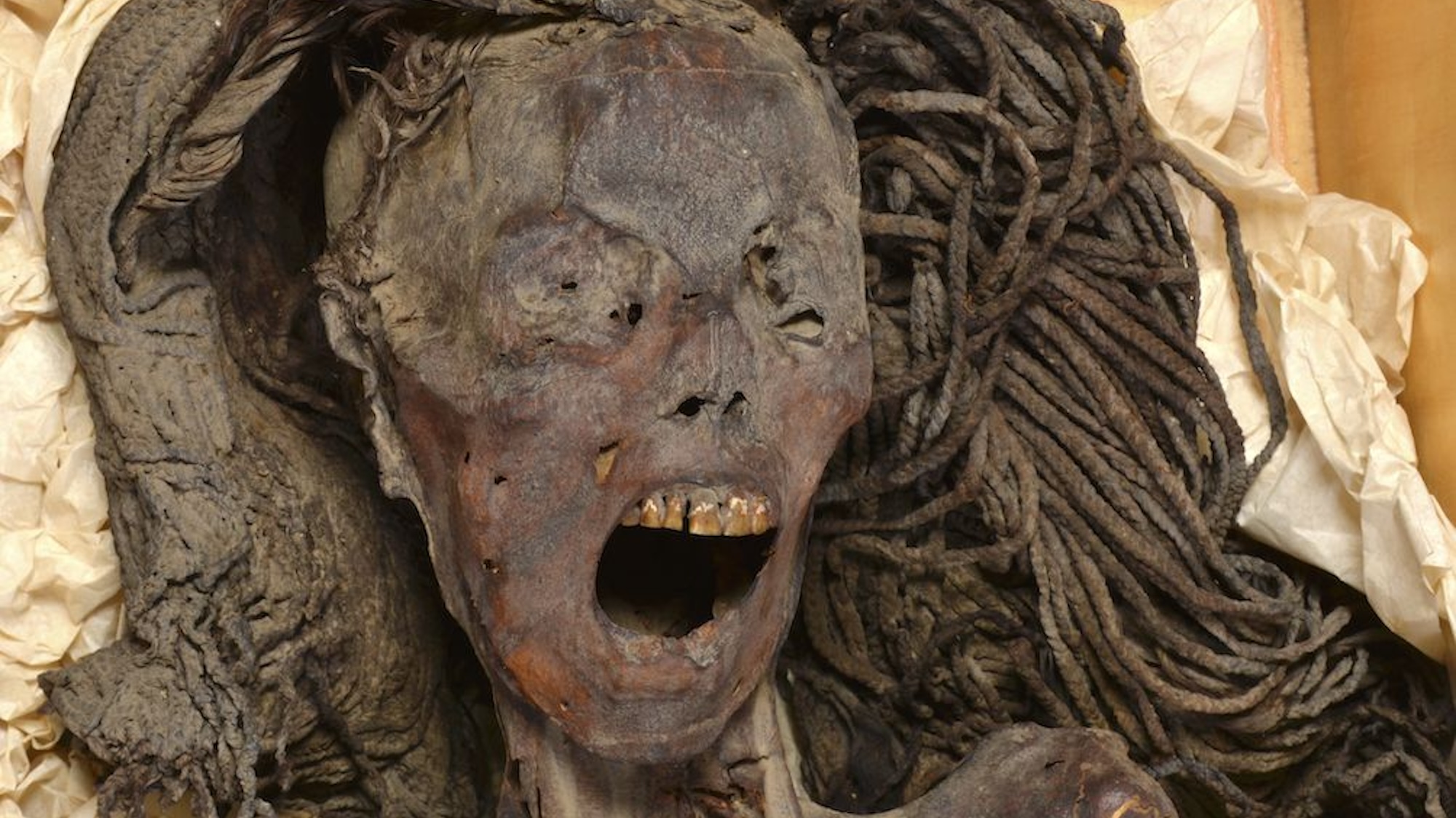 Close up of Screaming Woman mummy's face