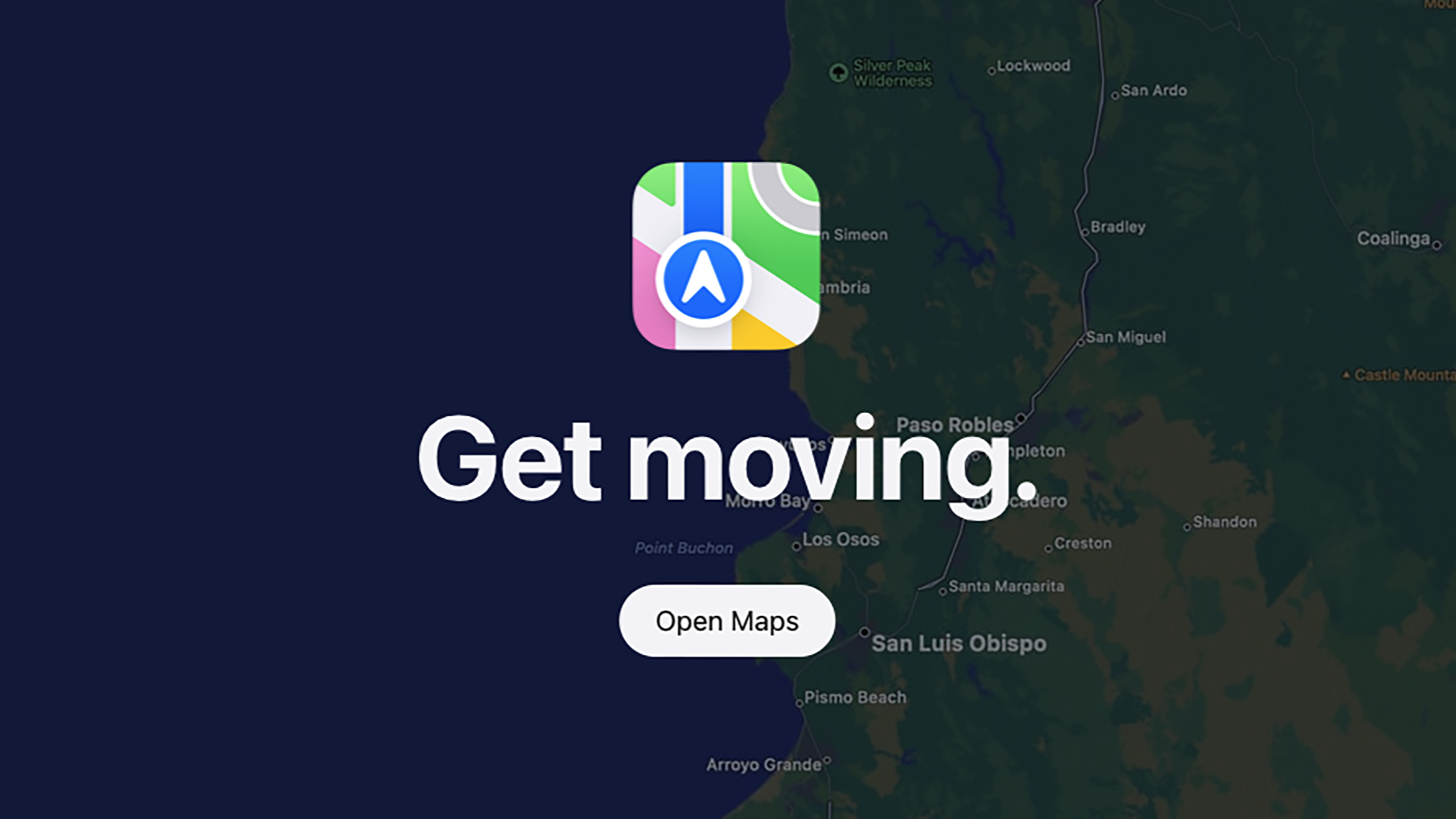 apple maps screenshot with "get moving" text