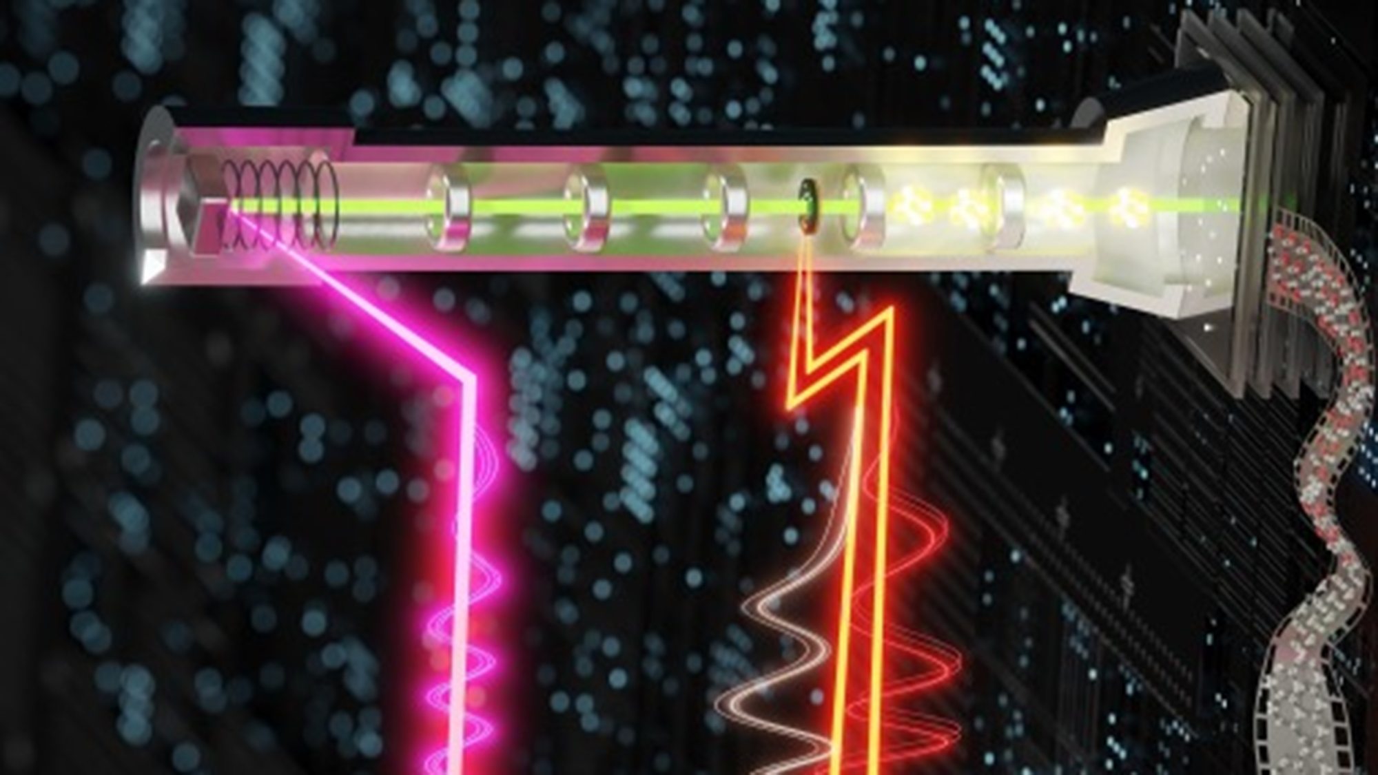 Illustration of attomicroscope firing three beams