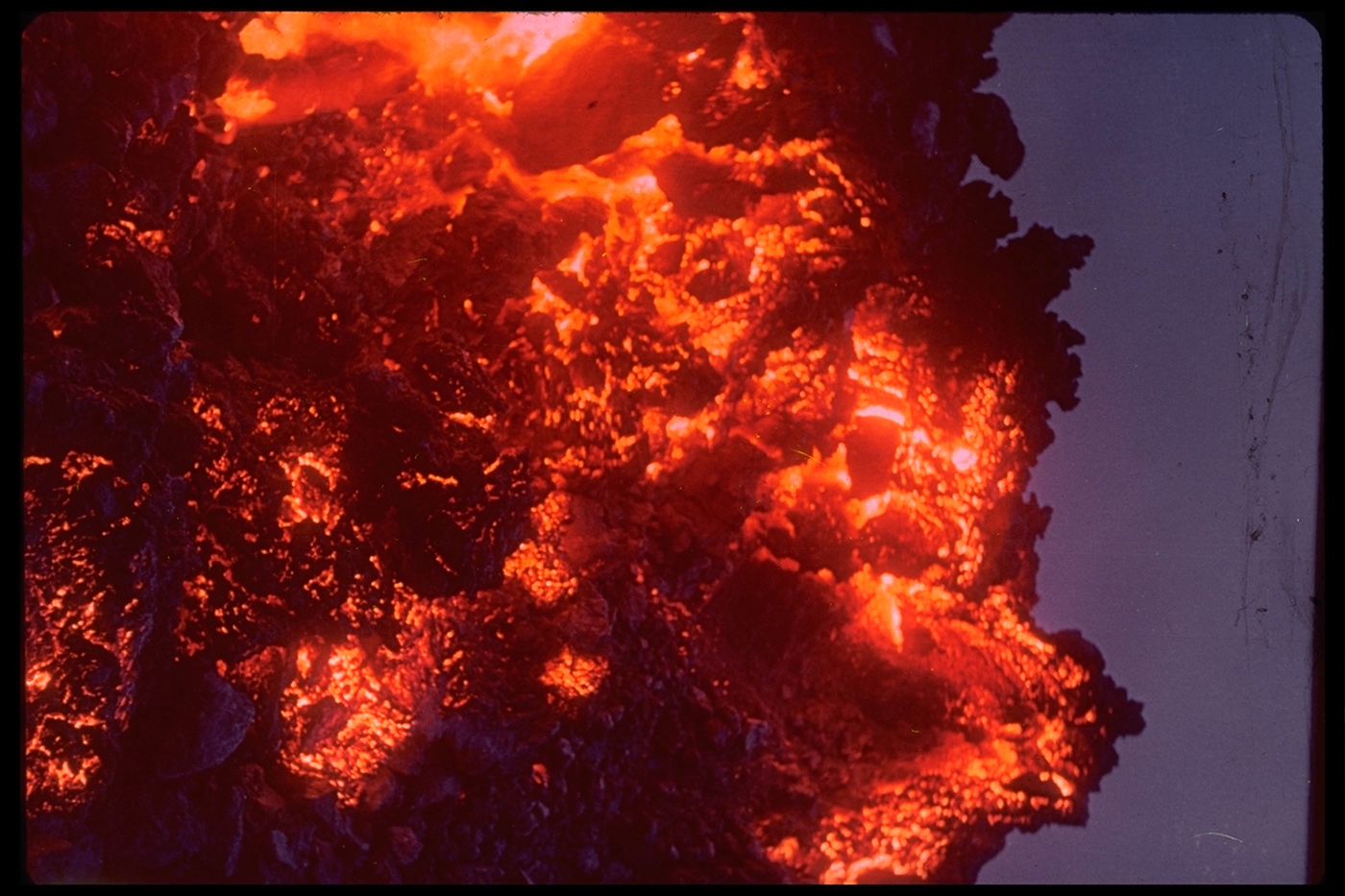 Lava flows down the face of the erupting volcano, Mt. Hekla, Iceland. (Photo by Paul Almasy/Corbis/VCG via Getty Images)